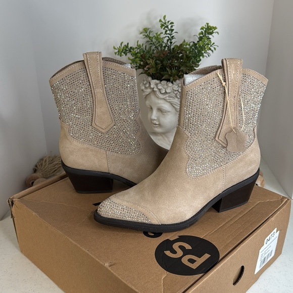 Poelman- Abby Cowboy/biker ankle boot - medium beiges 7.5/Euro 38 - Picture 11 of 12